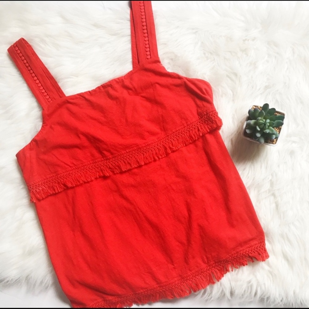 Red JCrew fringe Tank